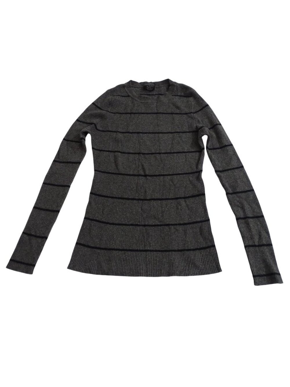 Rue21 Gray Black Striped Ribbed Knit Top Size XL Long Sleeve Casual Y2K